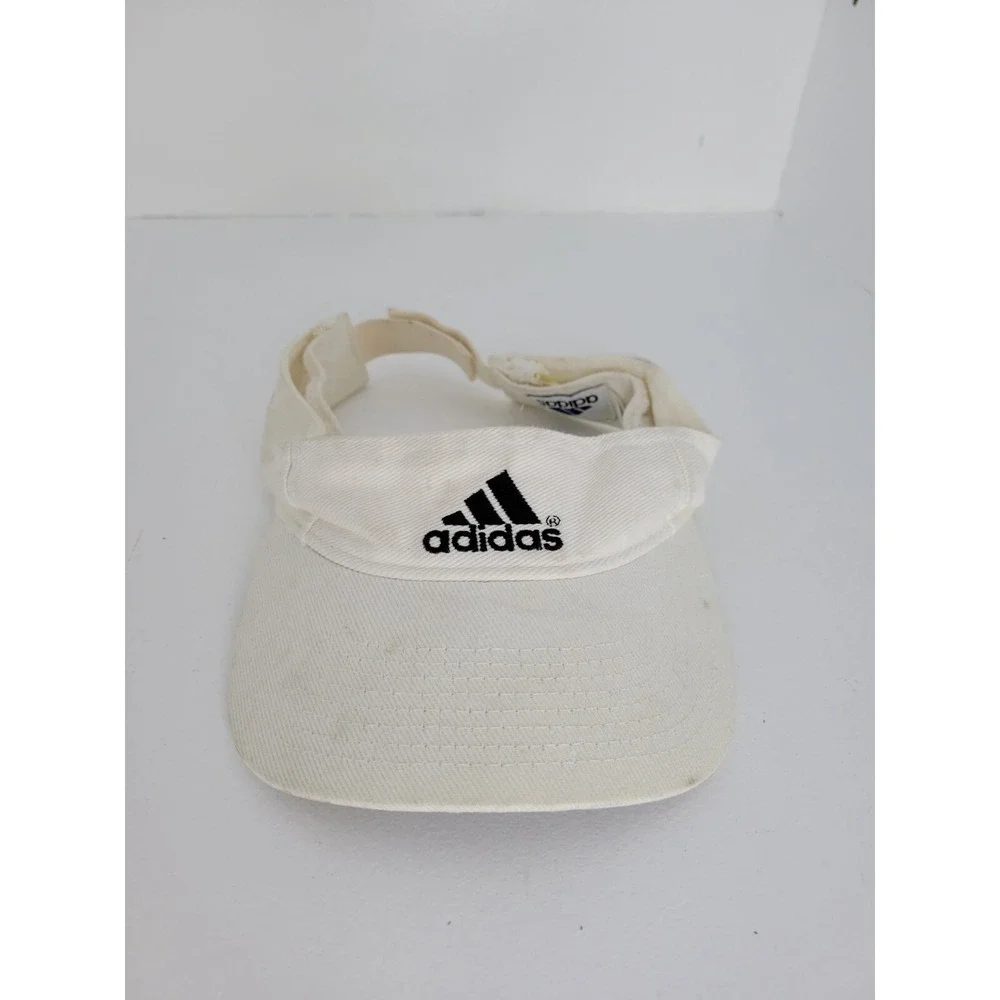 White‎ Adidas 3D Bar Sun Visor Hat 90's Vintage Adjustable Golf Casual Hat
